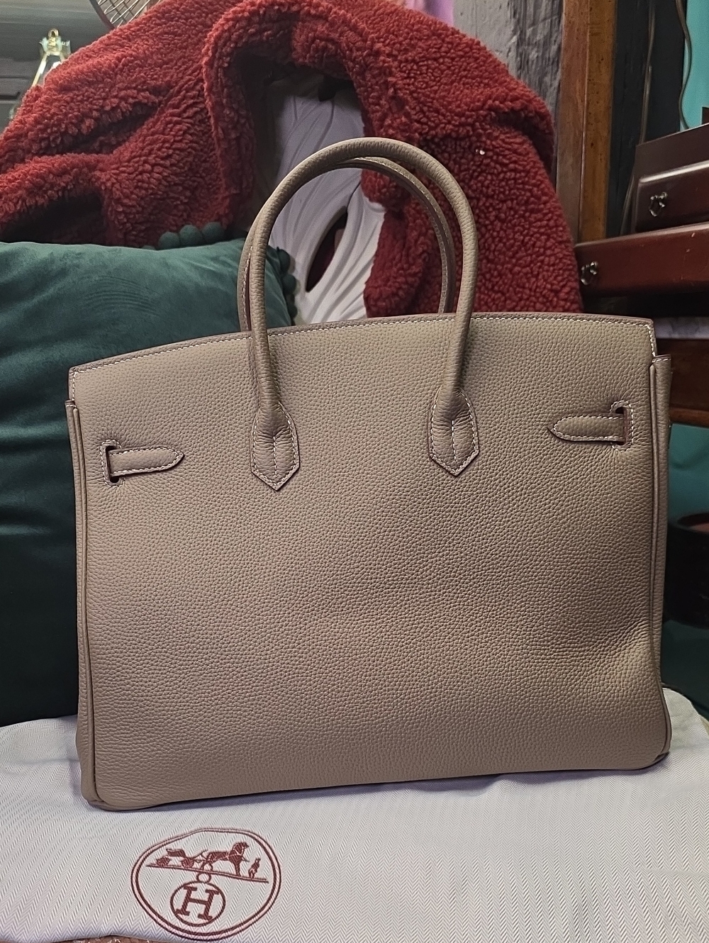 35cm Leather Purse Etoupe Tan/ Khaki 🦄🔥 Silver Hardware Bundle Pegasus And Key - Picture 9 of 11